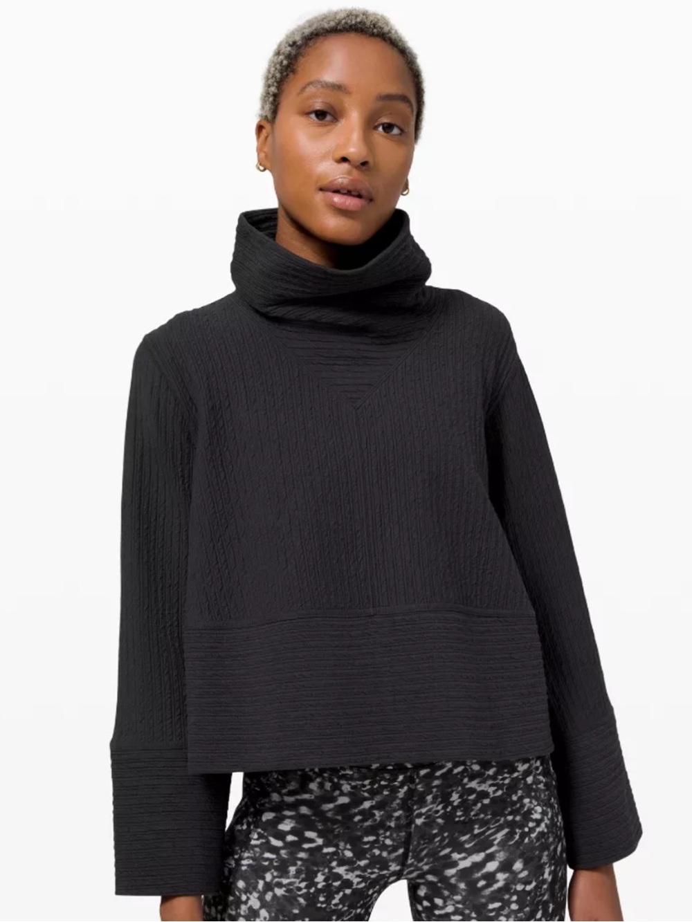 Lululemon Retreat Yourself Pullover - Black - Textured Funnel Neck Cotton Blend